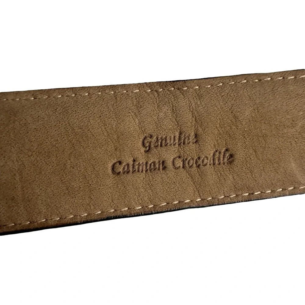 Bespoke Black Genuine Caiman Crocodile Mens Brass Buckle Belt Size 34